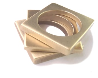Rectangular stackable brass ring solid minimalist geometric golden design | Cool Modern Jewelry Gift