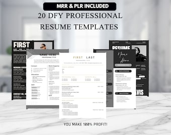 Paquete de plantillas de currículum PLR / 20 diseños profesionales