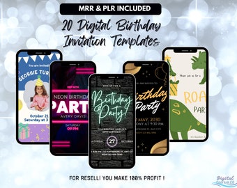 Birthday Invitation Template Pack | 20 PLR Designs for Resale