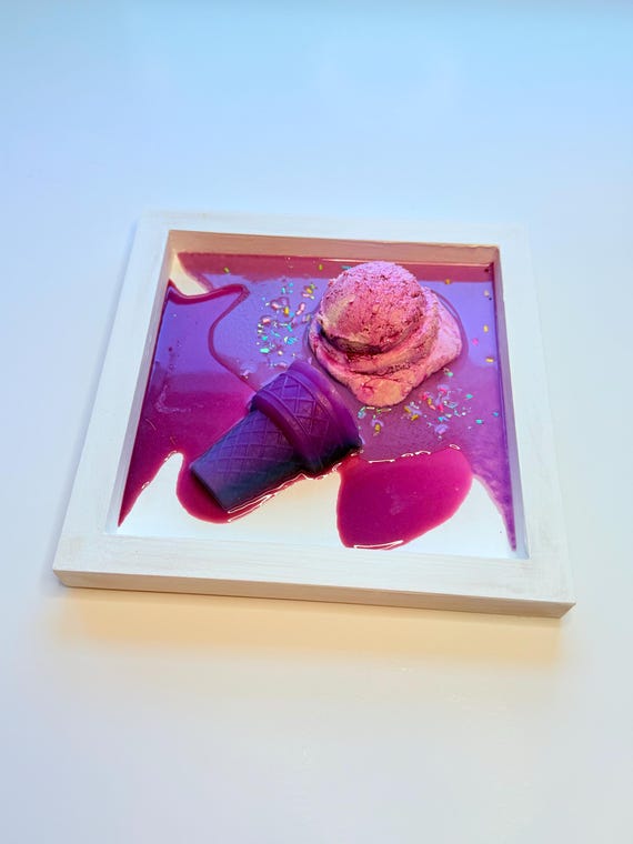 Purple Melt Ice Cream Art, 9x9 Resin Wall Art, Lush Melt Collection, Sculptural Dessert Pop Art, Bold Modern Decor