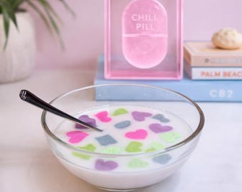 Bitter Sweetheart No. 05, Resin Cereal Sculpture, Conversation Candy Heart Art, Pop Art Food Sculpture, Contemporary Art Object
