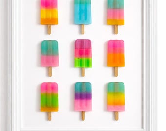Lush Melt No. 12 – 9 Piece Resin Ice Pop  Wall Sculpture, Contemporary Color Grid Art