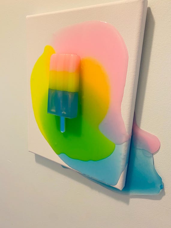 Melting Popsicle Resin Art, Handmade Home Decor, Colorful Ice Cream Art, Candy Art, Pretty Melts, Modern Art