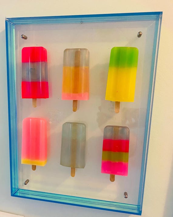 Unmelt No. 08 – 6 Piece Resin Popsicle Wall Sculpture, Acrylic Framed Contemporary Art