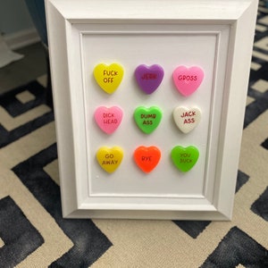 Pop Art, Mean Hearts, Wall Art, Visual Art, Food Art, Custom Art, Colorful Art, Unique Art, Candy Art, Statement Art, Conversation Hearts