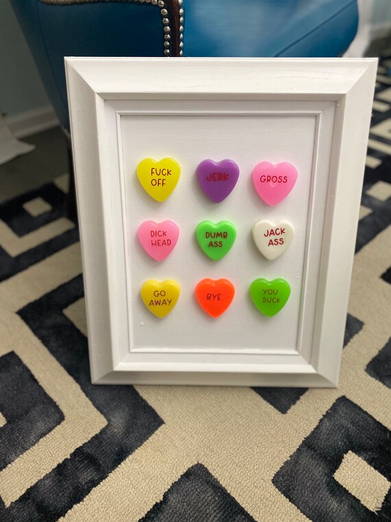 Pop Art, Mean Hearts, Wall Art, Visual Art, Food Art, Custom Art, Colorful Art, Unique Art, Candy Art, Statement Art, Conversation Hearts
