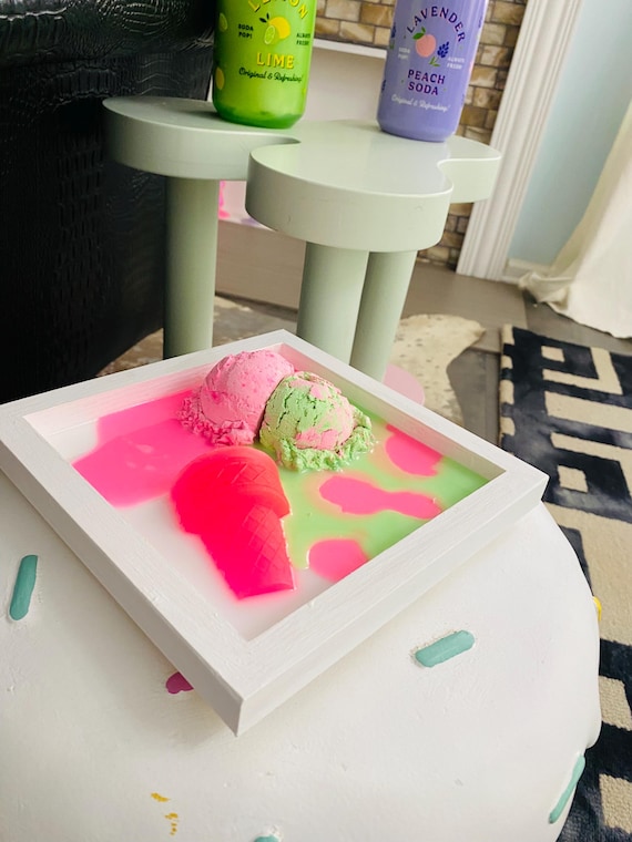 Colorful Ice Cream Art Resin Wall Decor, Sweet Treat Shadow Box, Homemade Popsicle Gift, Pink Summer Gemstone Art, Melting Ice Cream art