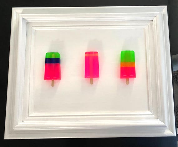 Lush Melt No. 13 – Resin Popsicle Wall Sculpture, 11x14 Framed Contemporary Color Art