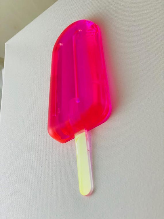 Unmelt No. 08, 8x10 Neon Pink Resin Ice Pop Wall Sculpture, Contemporary Minimal Art, Modern Color Statement Piece