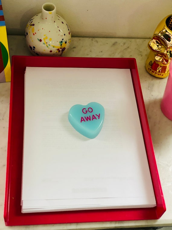Colorful Resin Heart Paperweight, Conversation Hearts Decor, Pop Art Desk Statement, Candy Art Office Supplies, Unique Visual Art