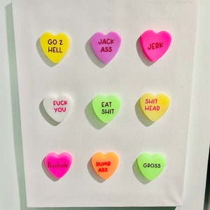 Bitter Sweetheart No. 04, Profanity Candy Heart Art, Resin Heart Wall Sculpture, Contemporary Pop Art, 20x17 Made to Order image 2