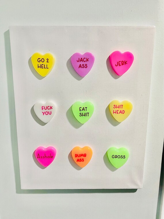 Pop Art Conversation Hearts Wall Art, Colorful Visual Art, Candy Art Print, Unique Home Decor, Pop Art Canvas Painting