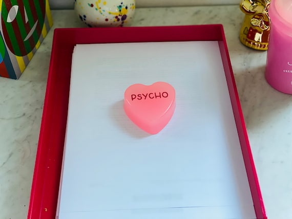Colorful Conversation Hearts Paperweight, Sweethearts Desk Decor, Glass Heart Art, Candy Visual Art, Unique Office Supply