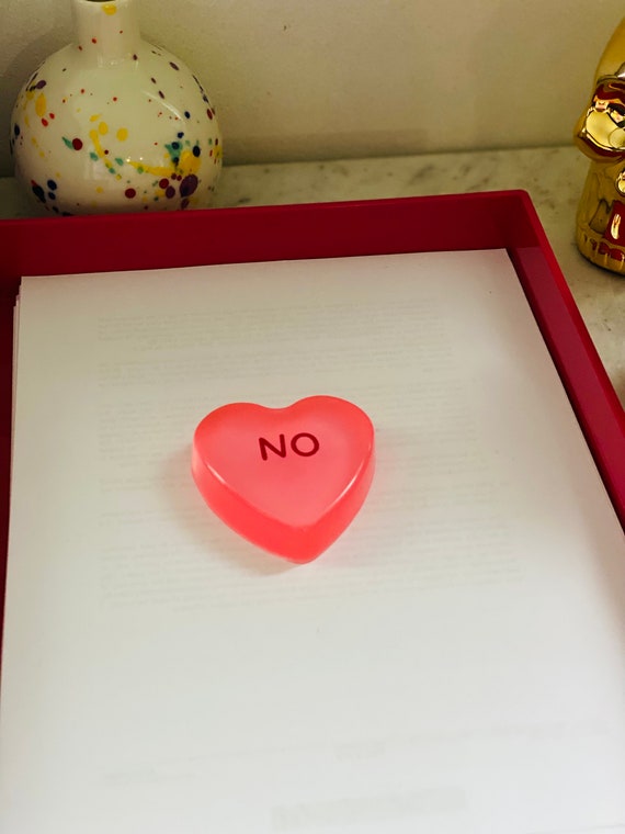 Colorful Paperweight Conversation Hearts, Mean/Nice Hearts, Sweetheart Art, Glass Heart Desk Decor, Visual Art