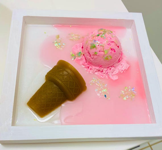 Pink Melt Ice Cream Art, 9x9 Resin Wall Art, Lush Melt Collection, Sculptural Dessert Pop Art, Bold Modern Decor