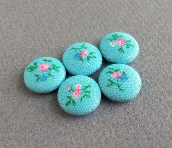 Blue 4 Handmade Fabric Covered Buttons 20mm Owls