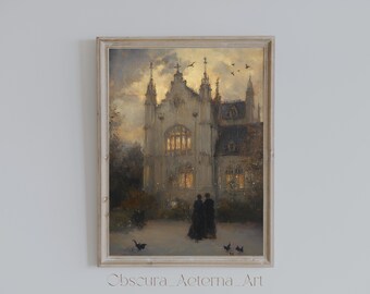 Mystic Cathedral, Dark Academia Gothic Wall Art, Moody Vintage Printable, Digital Download