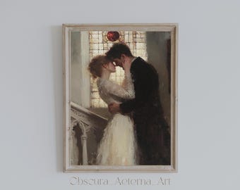 Romantisches Paar Kunstdruck: Dark Academia Gothic Wohnkultur (Digitaler Download)