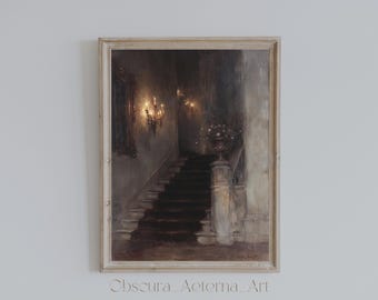 Dark Academia Treppe Druck, Stimmungsvolle Gotische Architektur Wandkunst, printable Download