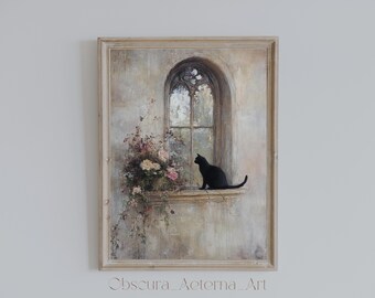 Dark Academia Cat Art Print: Gothic Home Decor (Digital Download)