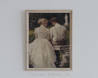 Victorian Romance Art Print, Dark Academia Romantic Wall Art, Gothic Vintage Printable, Digital Download