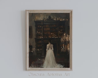 Dark Academia Library Print: Candlelit Room, Moody Art (Digital Download)