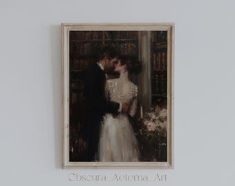 Romantic Couple Print, Dark Academia Love Wall Art, Gothic Vintage Printable, Digital Download