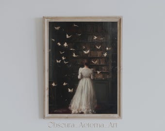 Dark Academia Art Print: Enchanted Library, Gothic Decor (Digital Download)