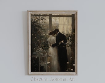 Dark Academia Romanze Kunstdruck: Viktorianische Liebespaar Umarmung (Digitaler Download)