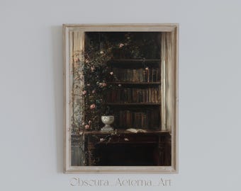 Enchanted Library, Dark Academia Library Wall Art, Vintage Book Printable, Digital Download