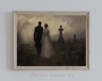 Dark Academia Graveyard Art Print, Dark Academia Gothic Wall Art, Moody Vintage Printable, Digital Download