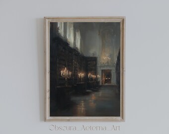 Gothic Library Print: Dark Academia Candlelit Decor (Digital Download)