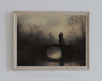 Dark Academia Couple Art Print: humeurig gotisch interieur (digitale download)