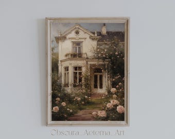 Victorian Home Art Print, Vintage Botanical Wall Art, Cottagecore Dark Academia Printable, Digital Download
