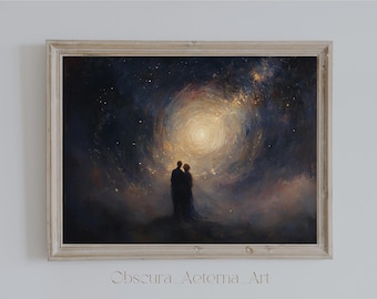 Eternal Stargazers | Celestial Dark Academia Art, Romantic Night Sky Printable, Starry Couple Wall Decor