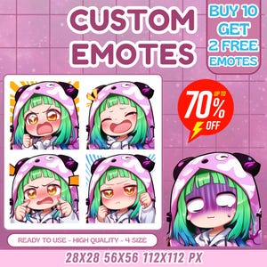 Emote Twitch personalizzate, emote animate, emote Kick, emote chibi, emote di alta qualità, emote carine, commissioni emote, badge Sub