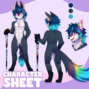 Custom Reference Sheet | Fursona Ref Sheet, Character Sheet, Character sheet for VTuber Model, Anthro Character Commission