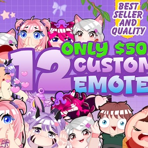 12x Custom Twitch Emotes | animated emotes, chibi emotes, High Quality Emotes, Cute Emotes, Emotes commission, Sub badges