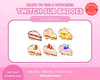 Cake Slice Twitch Sub Badges | Kawaii Dessert Icons (Digital Download)