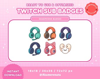 Headphone Twitch Sub Badges | Gaming Channel Icons (Instant Download)