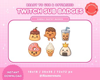 Kawaii Dessert Twitch Sub Badges | Pastry Icons (Digital Download)