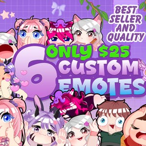 6x Custom Twitch Emotes | animated emotes, chibi emotes, High Quality Emotes, Cute Emotes, Emotes commission, Sub badges