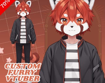 Aangepast harig Vtuber-model | Live2D Fursona-personage
