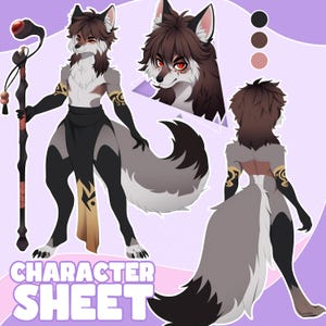 Custom Reference Sheet | Fursona Ref Sheet, Character Sheet, Character sheet for VTuber Model, Anthro Character Commission