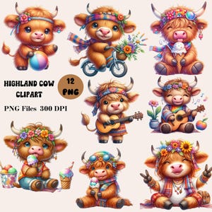 12 lustige Highland Kuh Clipart, Highland Kuh PNG Bundle, Baby Highland Kuh Clipart, Kindergarten Kuh Clipart