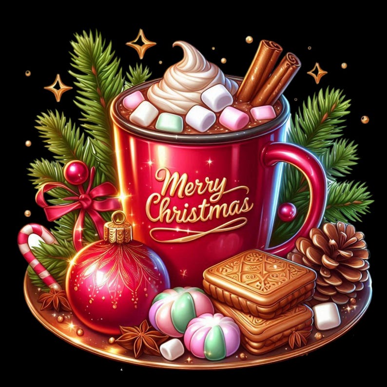 Christmas Hot Chocolate Clipart, Hot Cocoa Clipart, Christmas Hot Chocolate PNG, Winter Clipart Bundle