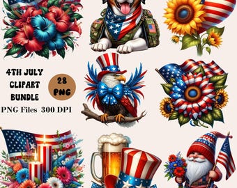 4th July Clipart Bundle, 28 Patriotic PNG Bundle, Independence Day Clipart, American Independence Day