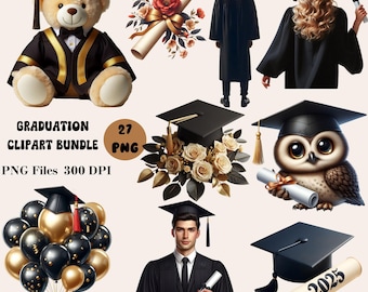 27 Graduation PNG Bundle, Graduation Clipart Bundle, Graduation Hat Clipart, Graduation Girl Clipart