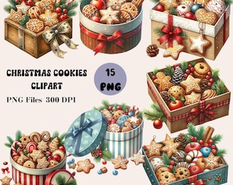 15 Christmas Cookies Clipart, Christmas Cookies Box PNG, Cute Christmas Food Designs, Holiday Baking Clipart