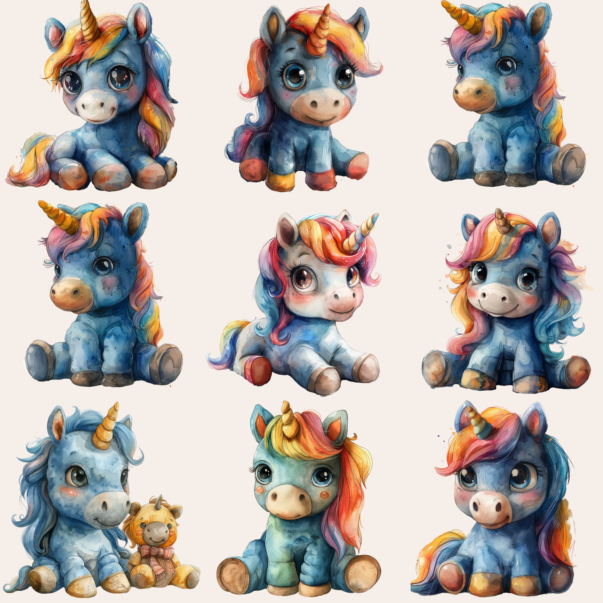 50 Cute Unicorn Clipart, Watercolor Unicorn PNG, Unicorn Clipart Bundle ...
